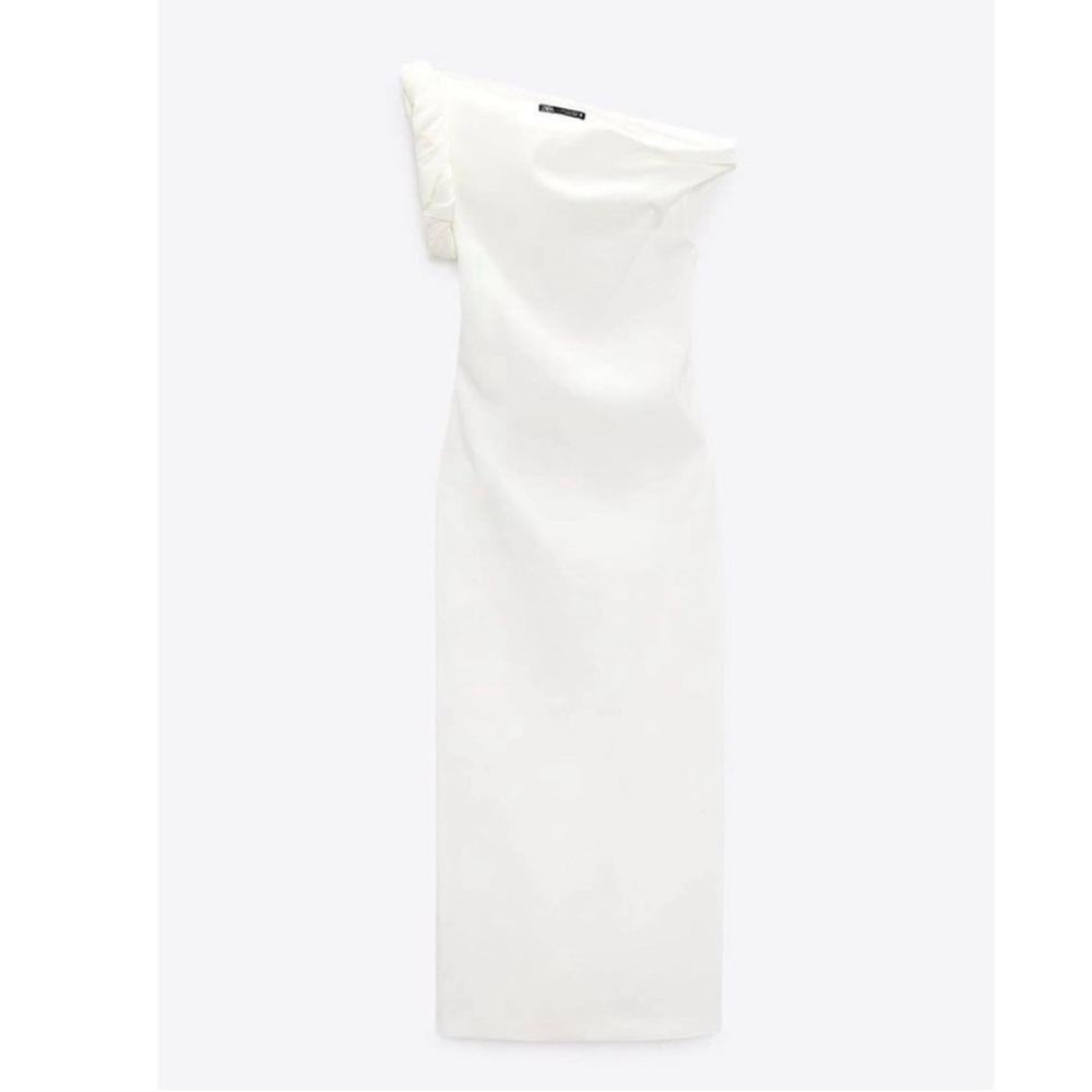ZARA NEW WOMAN ASYMMETRIC MIDI DRESS ECRU XS med  3067/210 - Picture 7 of 11